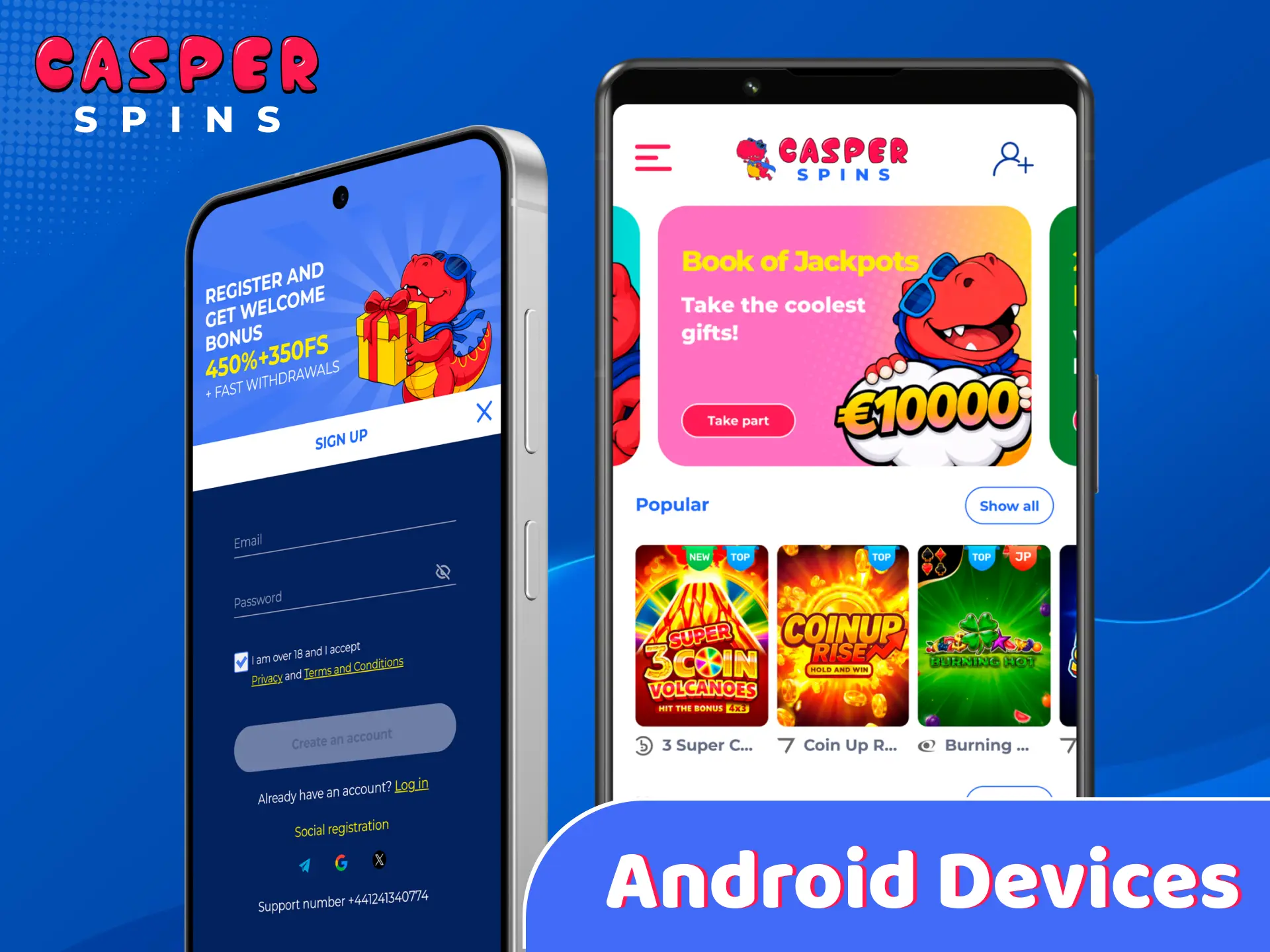 View supported Android smartphones and tablets for the Casper Spins app.