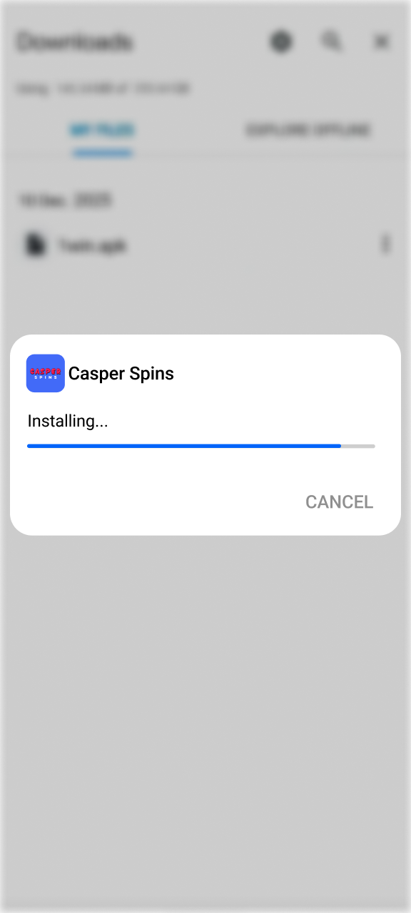 Click install to complete the Casper Spins application setup process.