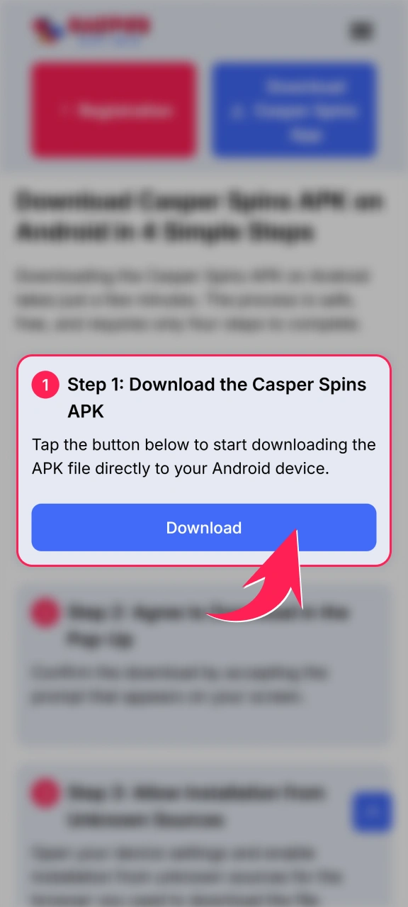 Click the link to download the official Casper Spins APK file.