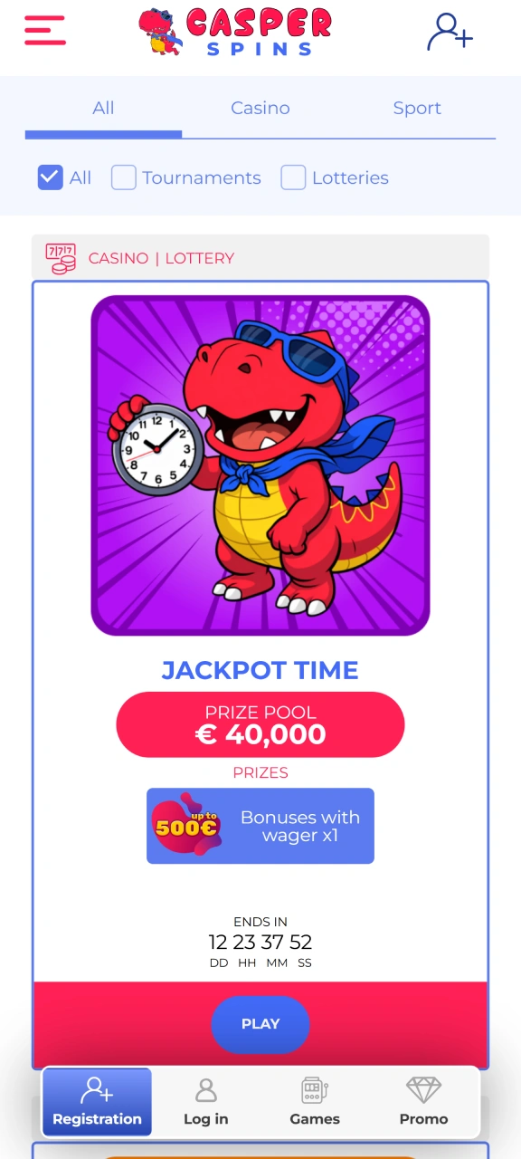 View available mobile bonuses and promotions on the Casper Spins app.