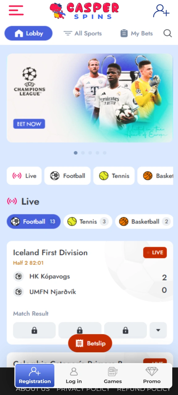 Check mobile sports betting markets on the Casper Spins app.