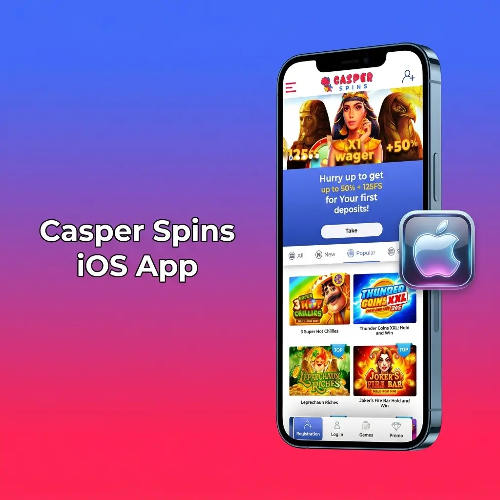 Casper Spins iOS app on iPhone and iPad showing sports betting and live casino features for UK players