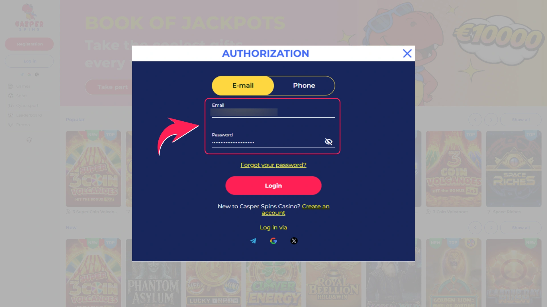 Enter your registered username and password into the form.