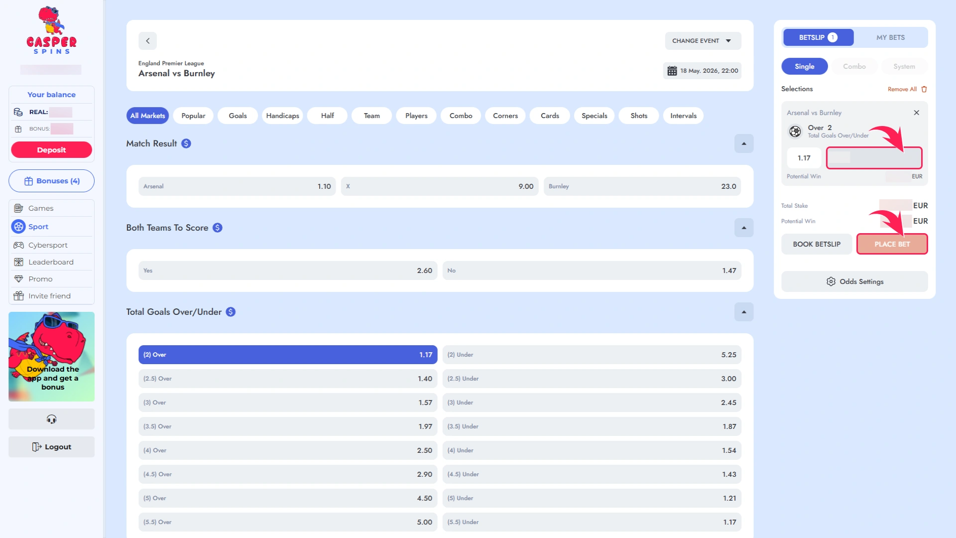 Enter your wager amount and click confirm to place your bet.