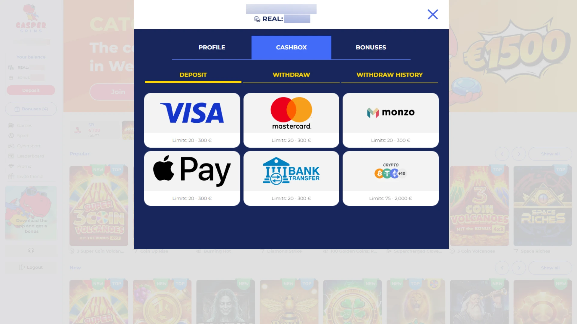Make your first deposit to claim the Casper Spins welcome bonus.