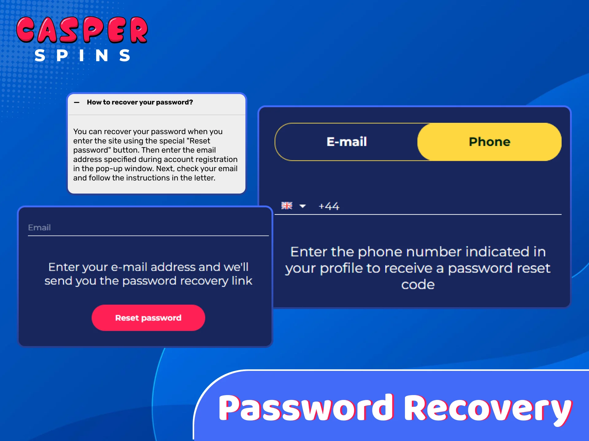 Follow the steps for Casper Spins account password recovery.