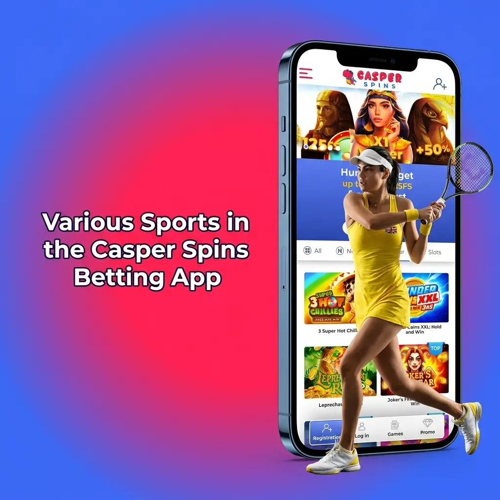 Casper Spins betting app showing sports and eSports markets including football, tennis, cricket, basketball and more for UK players